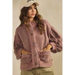 NEW LOVLOV washed trim cardigan jacket in mauve